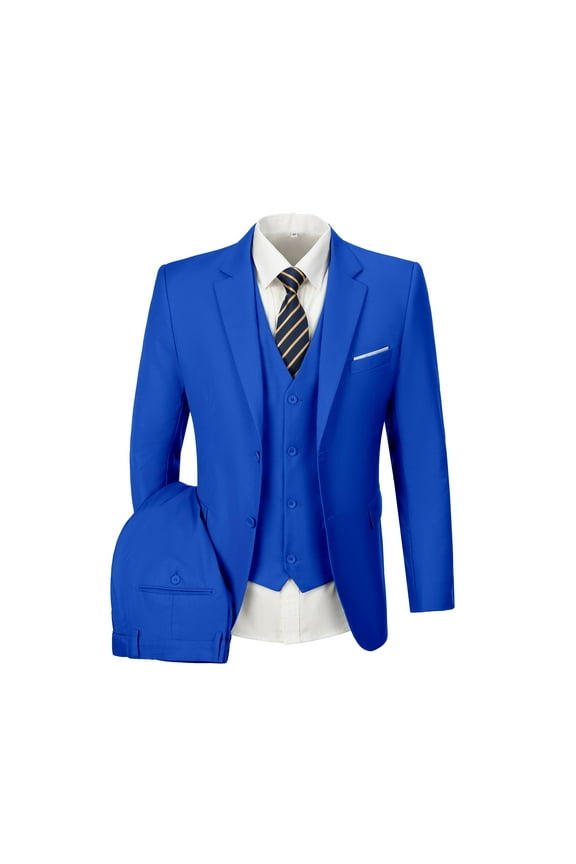 Men Suits Slim Fit 3 Piece Royal Blue Suit Two Botton Tuxedo for Men Bussiness Wedding Grooms Prom Dress Suit Blazer Jacket Vest Pants M