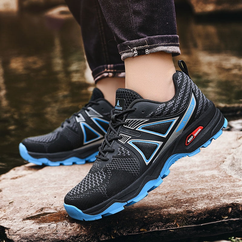 Men Summer Anti Slip Hiking Shoes Ultra Light Breathable Mesh Sneakers Shockproof Wear Resistant Outdoor Trekking Shoes for Mountain Walking Wilderness Outdoor Sports