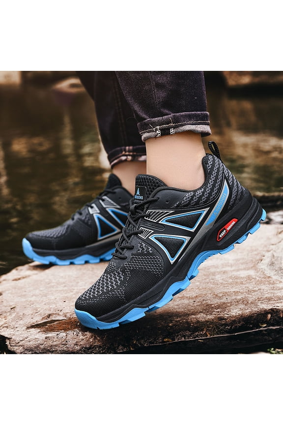 Men Summer Anti Slip Hiking Shoes Ultra Light Breathable Mesh Sneakers Shockproof Wear Resistant Outdoor Trekking Shoes for Mountain Walking Wilderness Outdoor Sports
