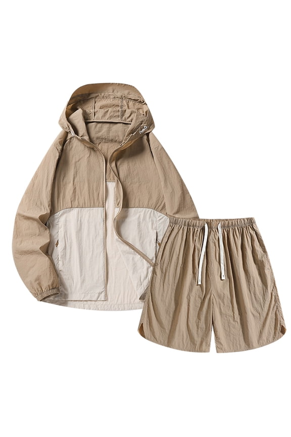 Men Summer Breathable Sun Protection Clothing Outdoor Fitted Hooded Fishing Clothing Exercise Short Pants Suit