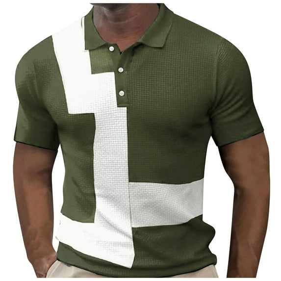 Men Summer Button Plaid Polo Shirts Short Sleeve Colorblock Lapel Lightweight Polo Shirts T-Shirt Mens Classic Stylish Casual Streetwear