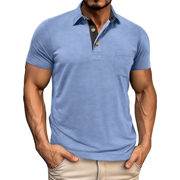 Men Summer Casual Golf Shirts Business Athletic Short Sleeve Lapel Button Blouses Casual Loose Solid Color Tops With Pockets