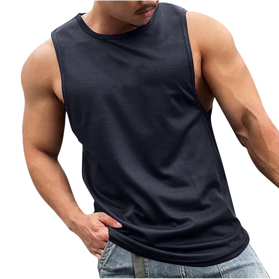 Men Summer Casual Gym Tank Tops Athletic Breathable Solid Color Sleeveless T-Shirts Workout Loose Fit Comfy Soft Sports Shirts