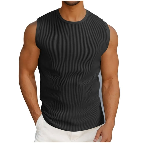 Men Summer Casual Gym Tank Tops Athletic Workout Crewneck Solid Color Sleeveless Tshirts Running Slim Comfy Soft Sports Shirts