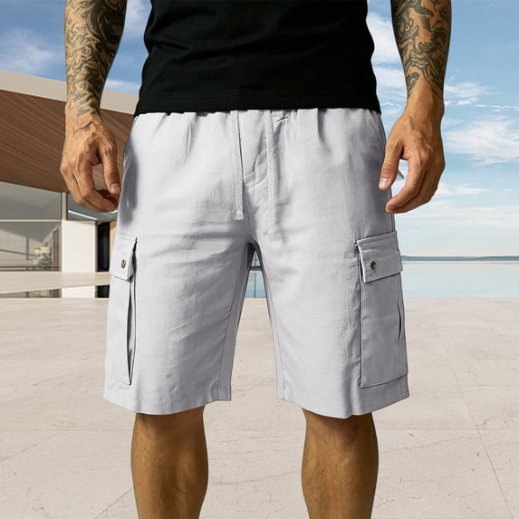 Men Summer Casual Lightweight Cargo Shorts with -Pocket Utility Design for Everyday WearGreyXL