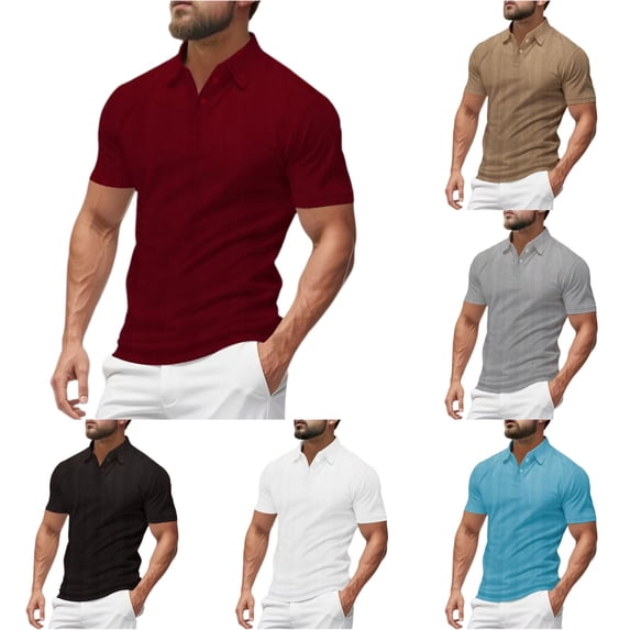 Men Summer Casual Style Solid Short Sleeve Lapel Tennis T Shirt Tops