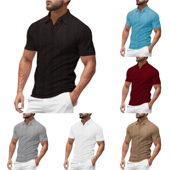 Men Summer Casual Style Solid Short Sleeve Lapel Tennis T Shirt Tops