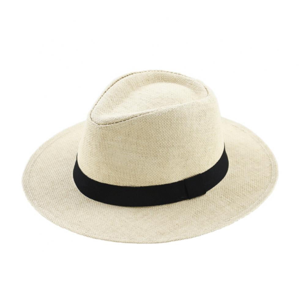 Men Summer Classic Wide Brim Beach Sun Hat Straw Fedora Hat  display picture 1