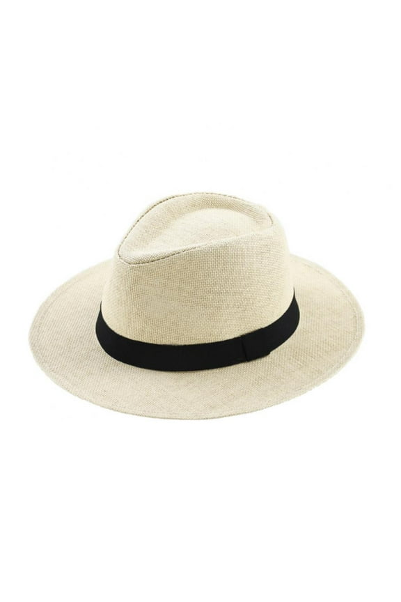Men Summer Classic Wide Brim Beach Sun Hat Straw Fedora Hat