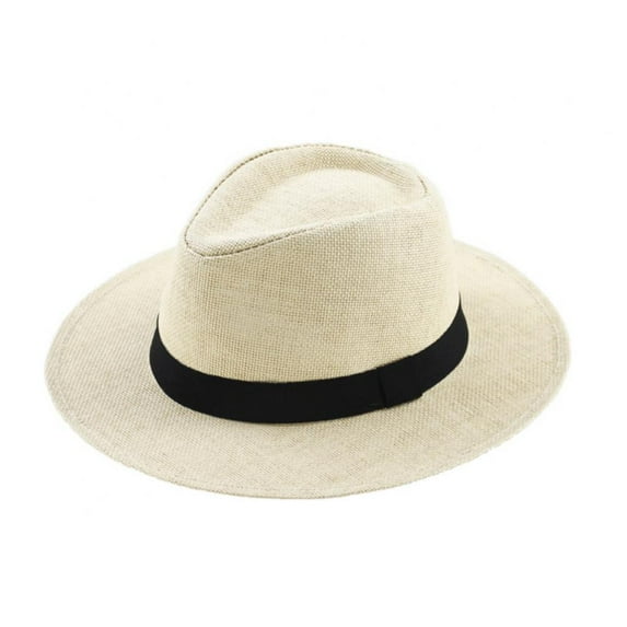 Men Summer Classic Wide Brim Beach Sun Hat Straw Fedora Hat