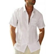 Men Summer Guayabera Cuban Beach Tees Casual Short Sleeve Dress Shirt Blouse Top