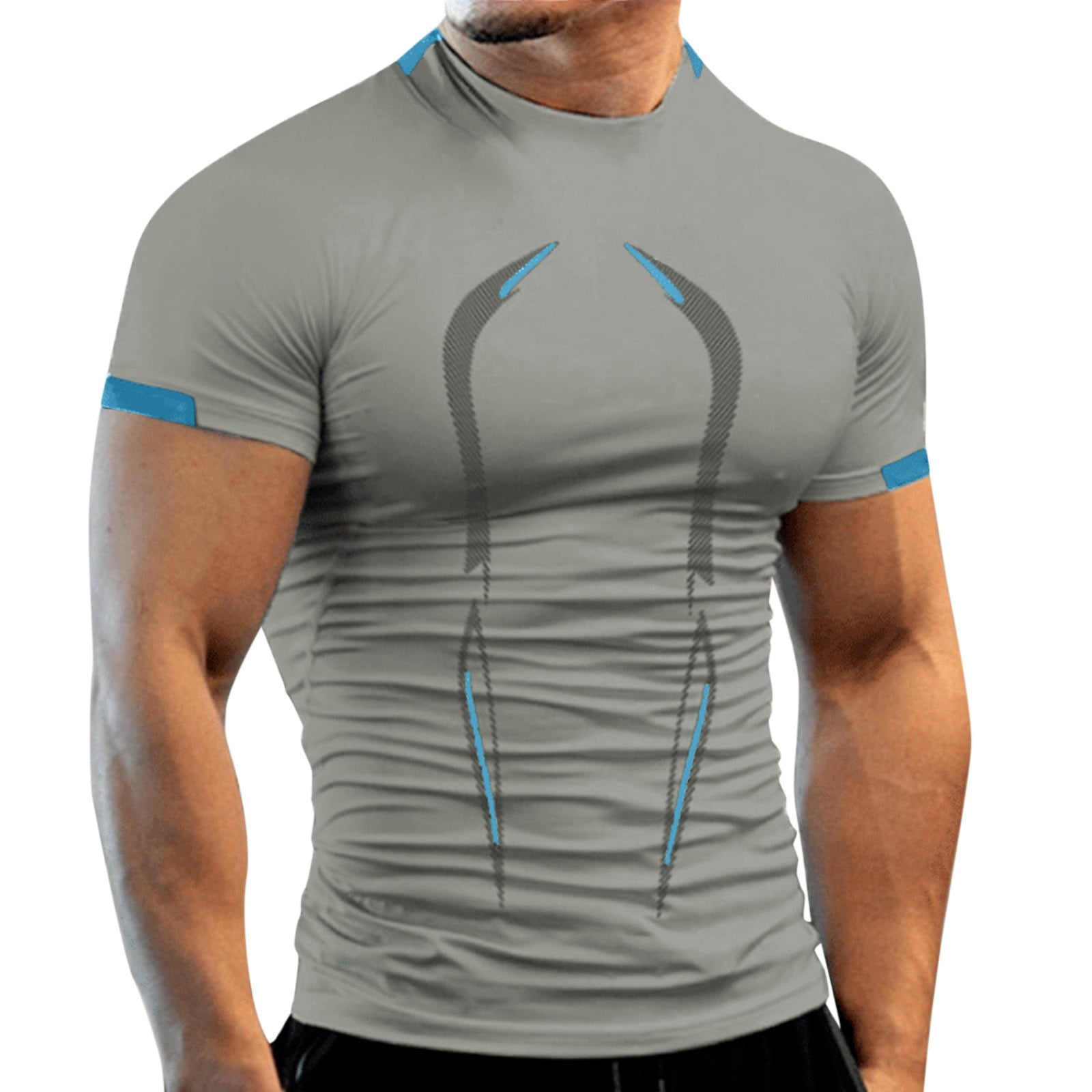 Men Summer High Elasticity Breathable Sports Tight Short Sleeve Pattern ...