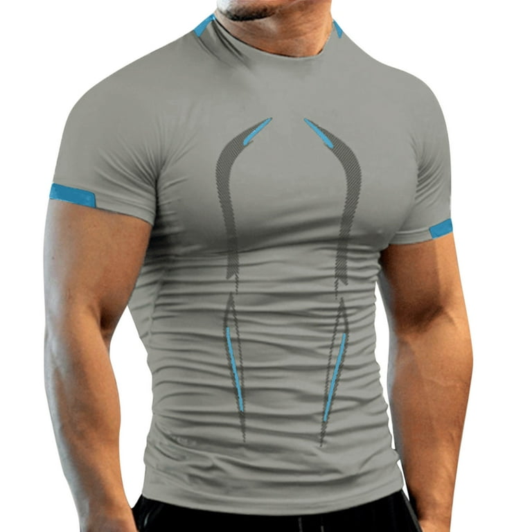 Men Summer High Elasticity Breathable Sports Tight Short Sleeve Pattern  Print Quick Dry Fitness Top Small Men Shirts Workout Shirts Mens Polyester