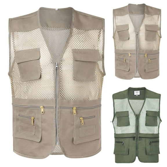 Men Summer Mesh Cargo Multi Function Travel Photo Fishing Waistcoat Lightweight Breathable Workout Sleeveless Vest Jacket Travel Hunting Camping Outerwear 2XL