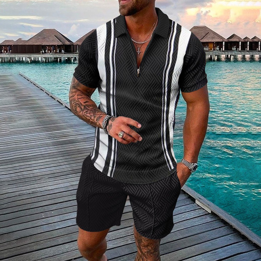 Mens Outfit 2-Piece Set Summer Casual Short Sleeve T Shirts Shorts  Sweatsuit Set