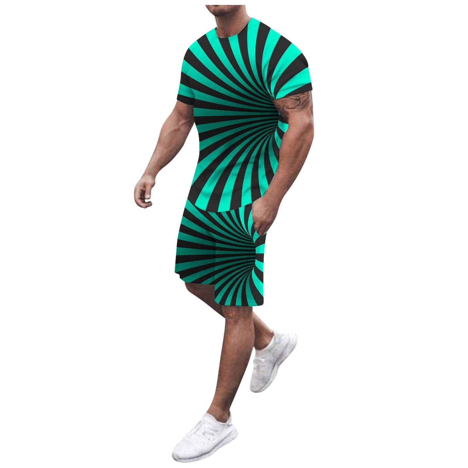 Men Summer Outfit Beach Short Sleeve 3D Printed Shirt Short Suit Shirt