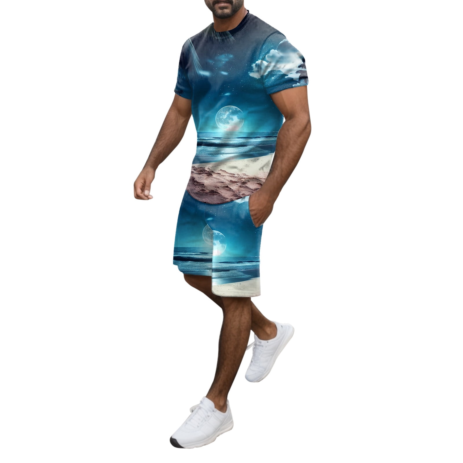 Men Summer Outfit Beach Short Sleeve Printed Shirt Short Suit Shirt ...