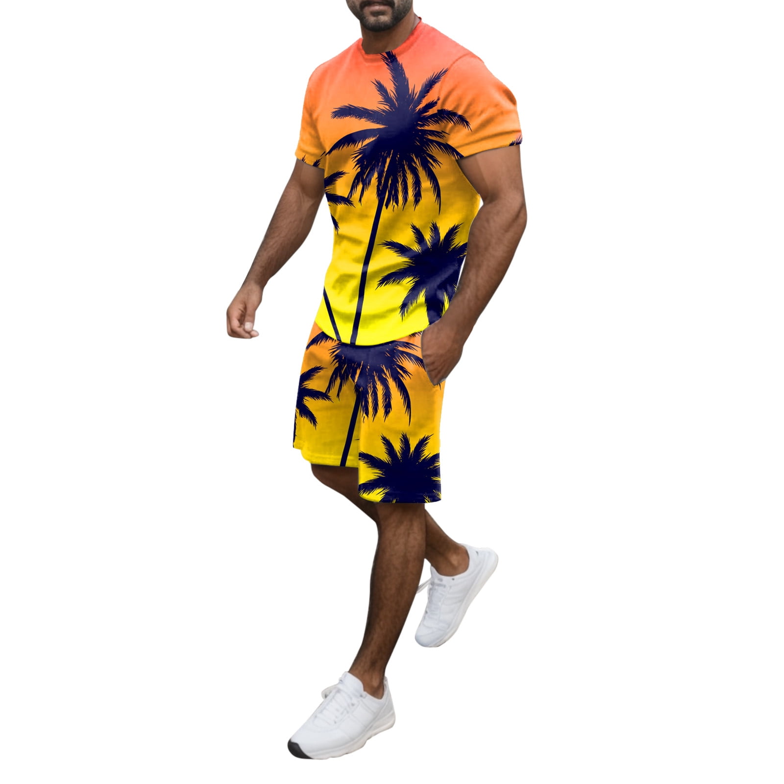 Men Summer Outfit Beach Short Sleeve Printed Shirt Short Suit Shirt