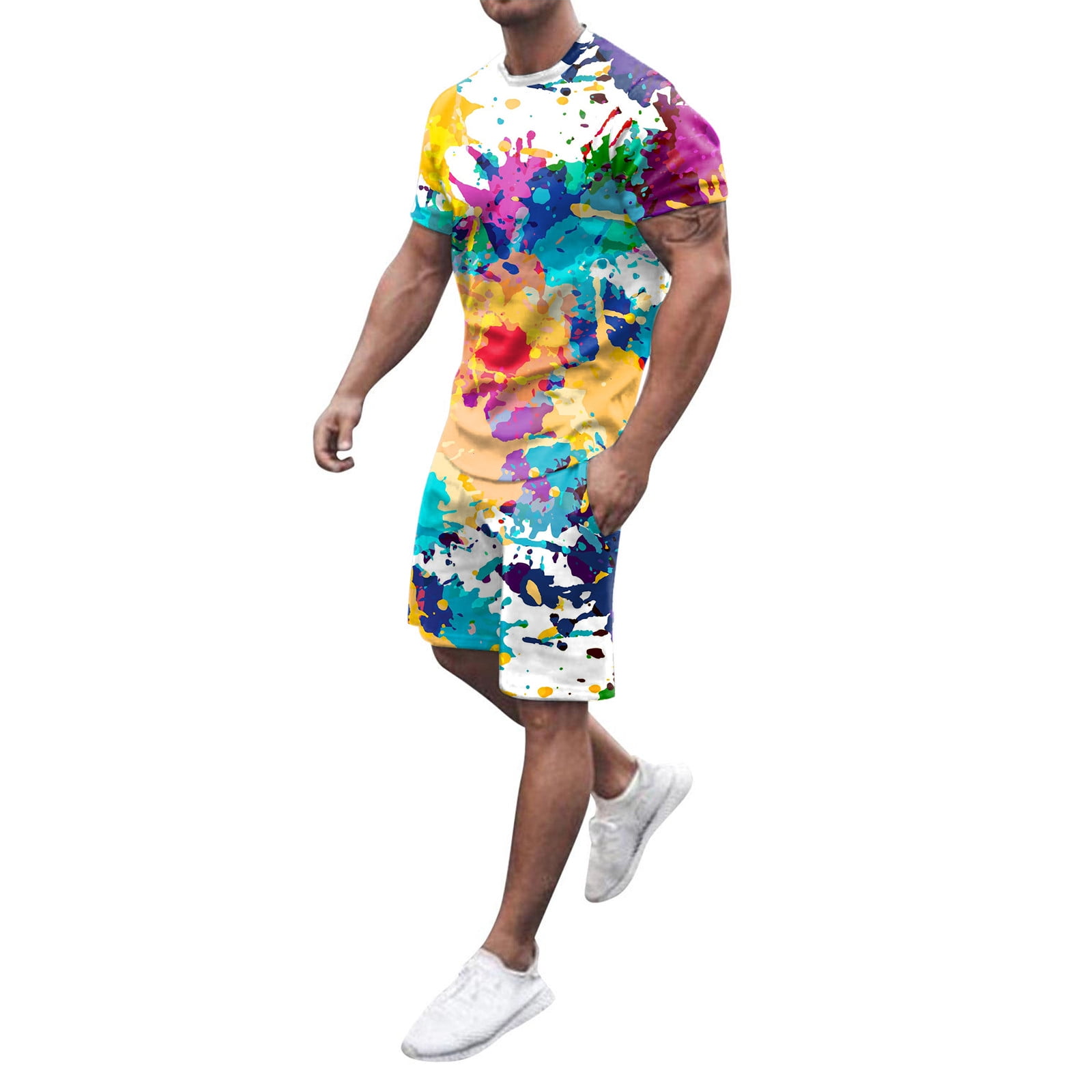 Men Summer Outfit Beach Short Sleeve Printed Shirt Short Suit Shirt