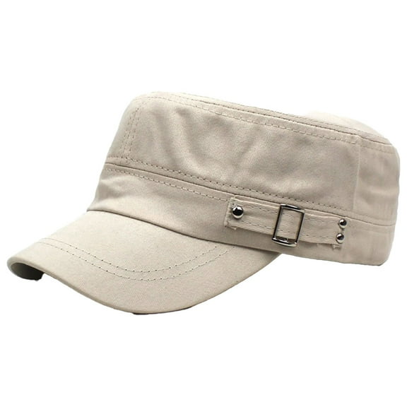 Men Summer Peaked Hat Solid Color Flat Top Wide Brim Adjustable Sun Protection Sunscreen Breathable Camping Baseball Hat Headwear