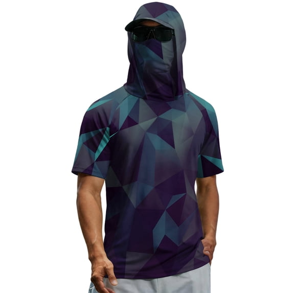 Men Summer Quick Dry Short Sleeve Hooded T Shirt with Face Cover Breathable Sun Protection Athletic Tops for Fishing Hiking Running Workout Outdoor Sports