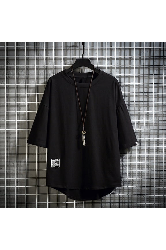 Men Summer Short Sleeve Shirt Loose Korean Style Trend Half Sleeved Round Neck Classic Versatile Top