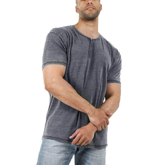 Men Summer Short Sleeve Solid Color Casual Button Shirt Male Slim Tops