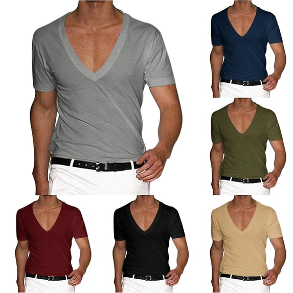 Men Summer Short Sleeves V Neck Solid Pullover Casual Tennis T Shirt Blouse