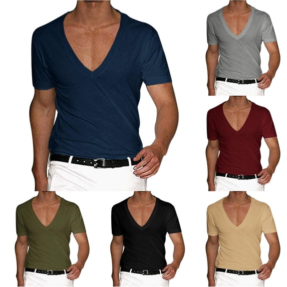 Men Summer Short Sleeves V Neck Solid Pullover Casual Tennis T Shirt Blouse