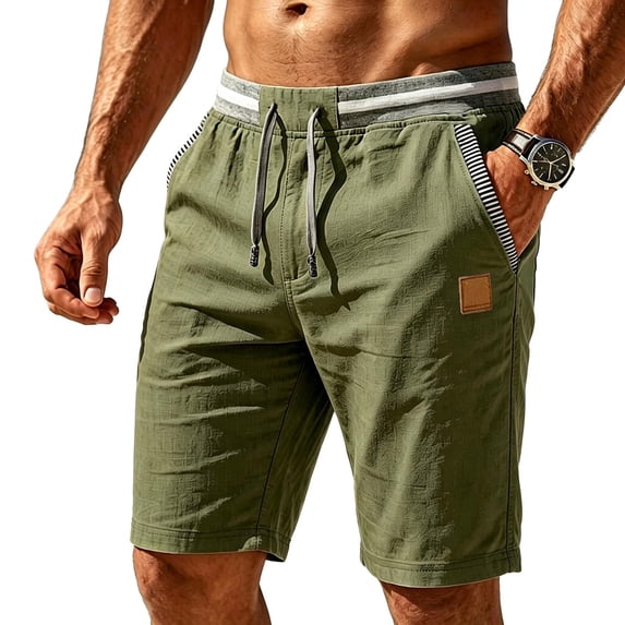 Men Summer Shorts Comfy Men's Casual Bermuda Shorts, Fashion Stripe Patchwork Casual Shorts, Knee Length Breathable Sports Shorts with Pockets Green-a S