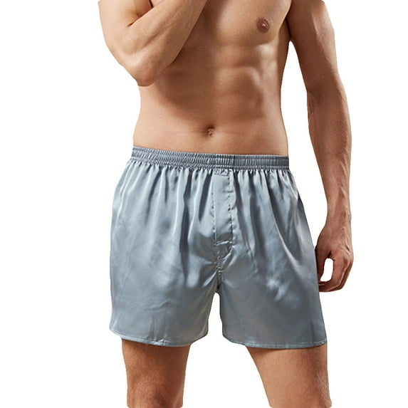 Men Summer Solid Color Elastic Waist Breathable Silky Boxers Shorts Loungewear