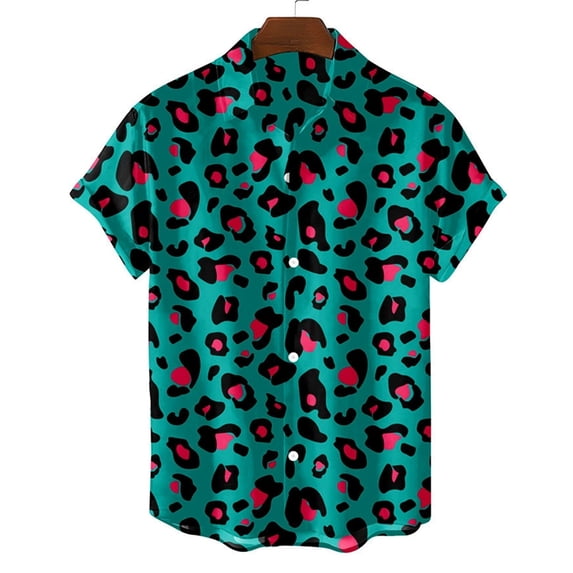 Men Summer Sports Plus Size Fashion Casual 3D Printed Short Sleeve Lapel Shirt Orange M