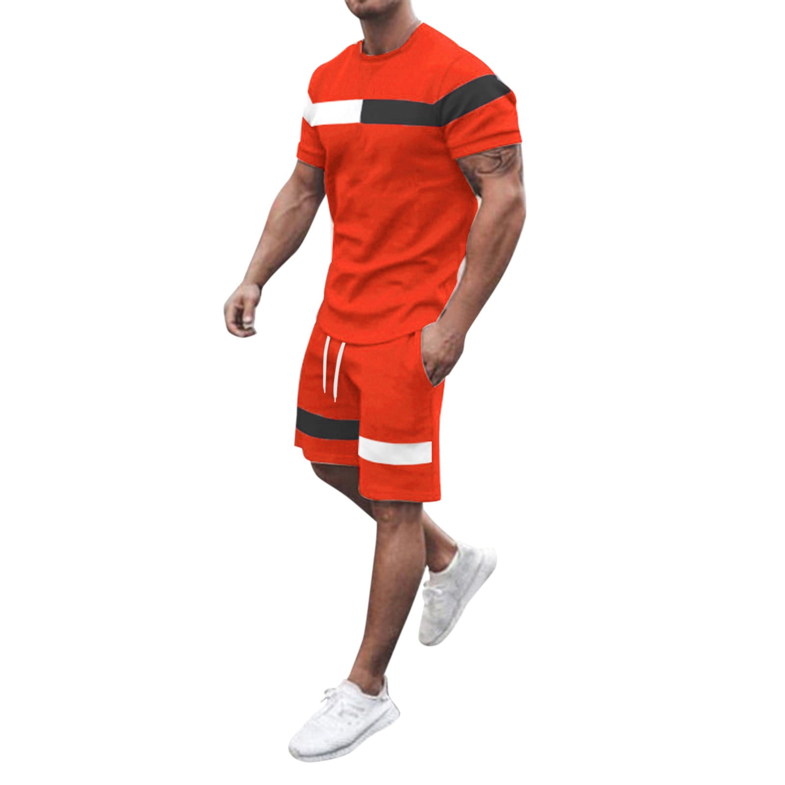 Men Summer Spring And Summer Striped Squares Tracksuit 2 Piece Outfits