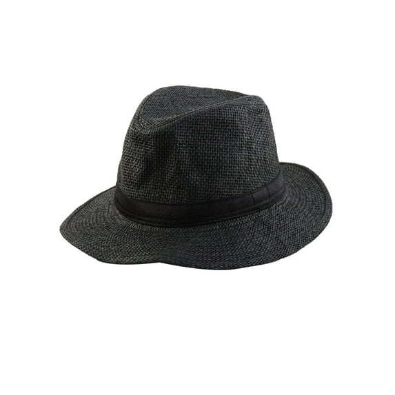 Men Summer Straw Braided Wide Brim Western Style Beach Sunhat Cowboy Hat Black