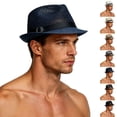thumbnail image 1 of Men Summer Straw Sun Hat, Wide Brim Outdoor UV Protection Fashion Casual Fedora Cap for Travel Beach Vacation Black-E Free Size, 1 of 5