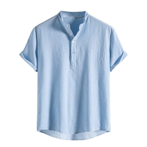 Men Summer Top Shirt Collar Cotton Linen Fashion Top Casual Loose Short Sleeved Shirt Blouse