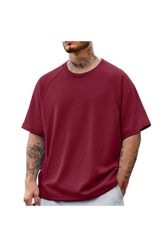 Men Summer Tops Boy Warm Slipper Mens Solid Tee Shirts Soft Men's Shirt Men Athletic T Shirts plus Size Long Sleeve Tee for Workout Set Active under Scrub Same Day Long Sleeve Shirt Summer Red M