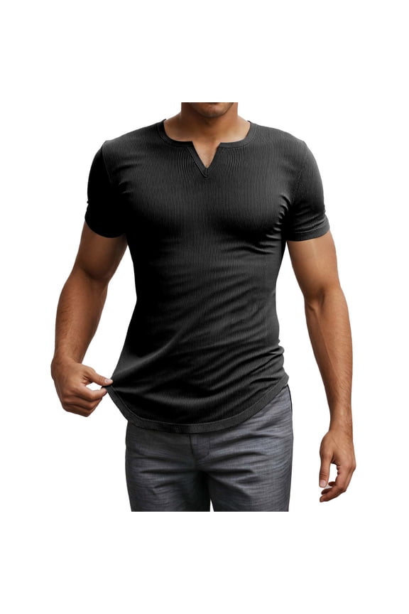 Men Summer Tops Casual Tunic Top Valentines Day Dress Shirts Men 4 8 Tech Long Sleeve Shirt Blouses Fashion Short Sleeve for Casual V Neck Soft Shirt Fitted Long Top Tops Black L