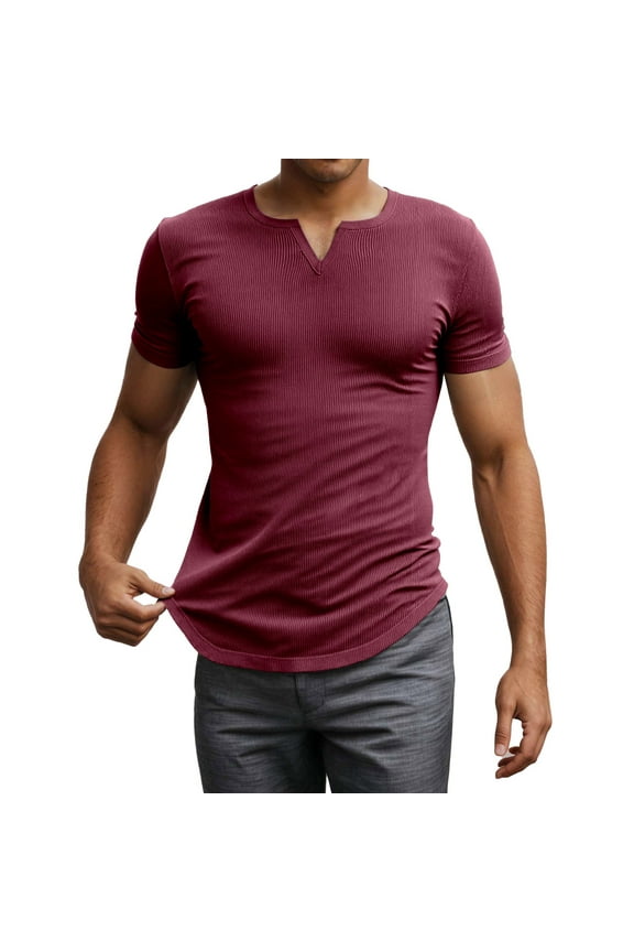 Men Summer Tops Casual Tunic Top Valentines Day Dress Shirts Men 4 8 Tech Long Sleeve Shirt Blouses Fashion Short Sleeve for Casual V Neck Soft Shirt Fitted Long Top Tops Red L