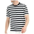thumbnail image 1 of Men Summer Tops European Color Blocked Striped Navy Striped Men Casual Loose Trendy Comfortable Foreign Trade Business Sports Round Neck Short Sleeved T Shirt V Neck Shirt Dark Long Sleeve Black XL, 1 of 4