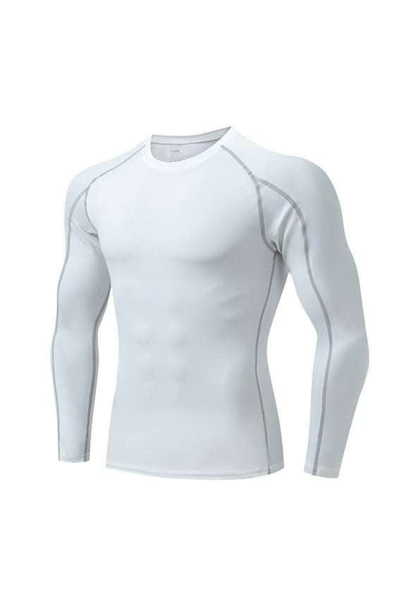 Men Summer Tops Men Compression Shirts Long Sleeve Tee Shirts Spandex Thin Neck Cute Mens Tees Slipper Sock Neck Long Sleeve T Guard Men's Cycling Shirt under Scrub Shirt Dry White L