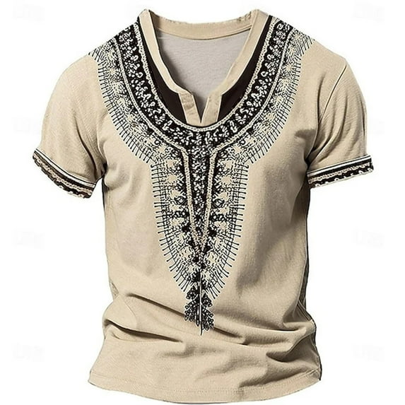 Men Summer Tops Men Retro Printed Shirt Casual Button Down Tee Shirt Distressed Short Sleeve Sport Shirts Big Tees Cold Gear Shirts Rayon Large Men's Tops Fall Top Long Sleeve Plain T Beige M