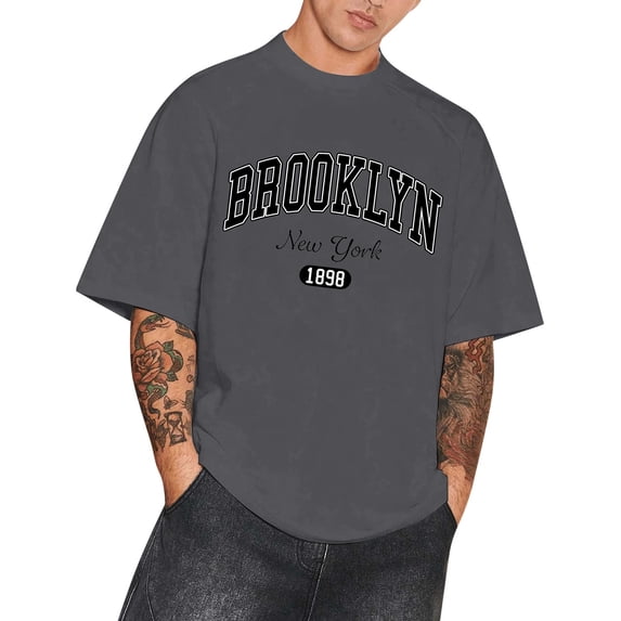 Men Summer Tops Men Summer Large Loose Fit T Shirt Top Casual Fashion Basic Street Wear Grey 3XL