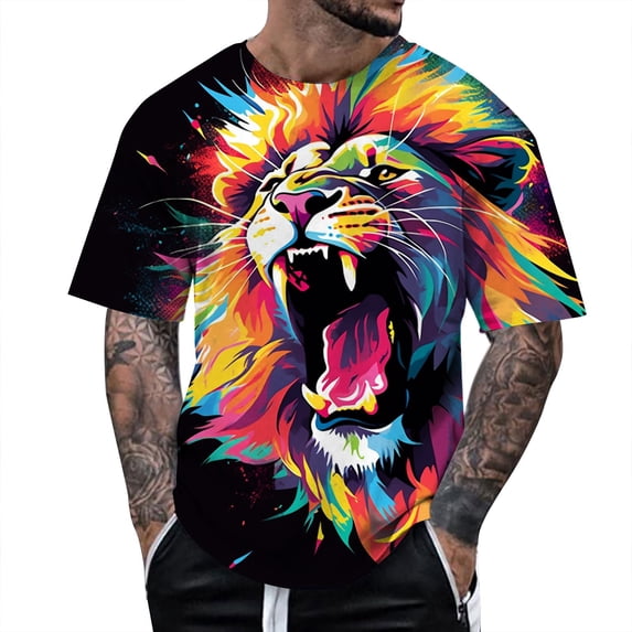 Men Summer Tops Men T Shirt for Men Seasonal Floral Print Short Sleeve Round Neck Casual Top with Easter Theme Fashionable Design Men’s Spring Autumn Blue XL