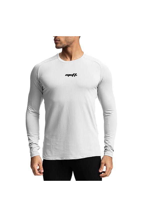 Men Summer Tops Men's Bodybuilding Muscle Slim Stretch Sports Casual Printed Long Sleeve Base T Shirt Petite Men Tee Shirt Long Sleeve Workout Top Pack Mens T Pack Variety Amazing Tech Neck White M
