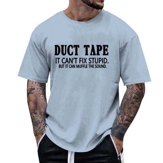 Men Summer Tops Men’s Casual Short Sleeve Tee with Comfortable Round Neck and Graphic Print for Everyday Wear – Soft Stretch for Spring Summer Light Blue L