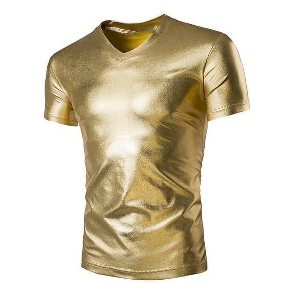 Men Summer Tops Men's Contrast Glitter Round Neck Short Sleeve Tee Slim Fit T Shirt Short Sleeve Athletic Shirt Men Workout Top Set Yoga Clothe Set Long T Slim Mens Shirts Casual Trendy Gold L