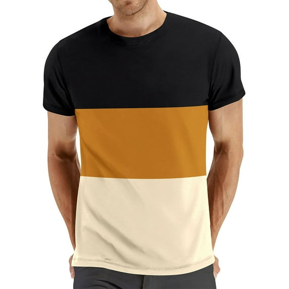 Men Summer Tops Men's Fashionable Casual Solid Round Neck Pocket Short Sleeved T Shirt Top Mens Long Sleeve Tee Spandex Walking T Shirts Men 6 Foam Mens Tee Tops Fall Long Sleeve Workout Gold 2XL