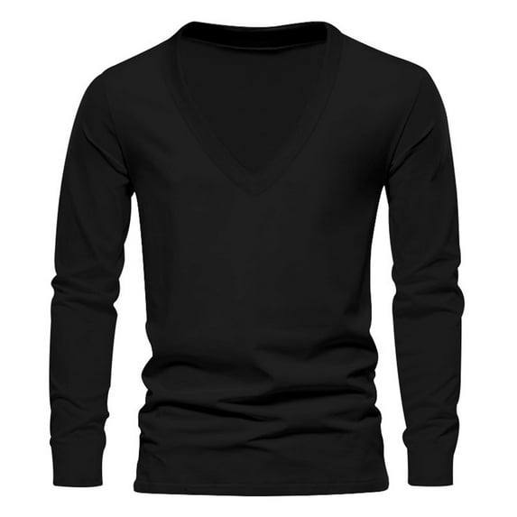 Men Summer Tops Men's Long Sleeve T Shirt Solid Color V Neck T Shirt Sports Casual Men's Top Swim Tee Color Tops Men Thick Long Sleeve Short Pack Lightweight Soft Black 3XL