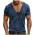 thumbnail image 1 of Men Summer Tops Men's Plus Size Summer Casual Buckle Slim Short Sleeve T Shirt V Neck Pocket Top Athletic Long Sleeve Comfortable Loose Fit Neck Top Long Striped Shirt Little Year Fit Mens Blue L, 1 of 6